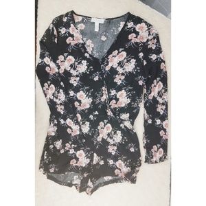 Full Tilt long sleeve Black floral romper size Med